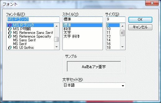 フォント設定パネル